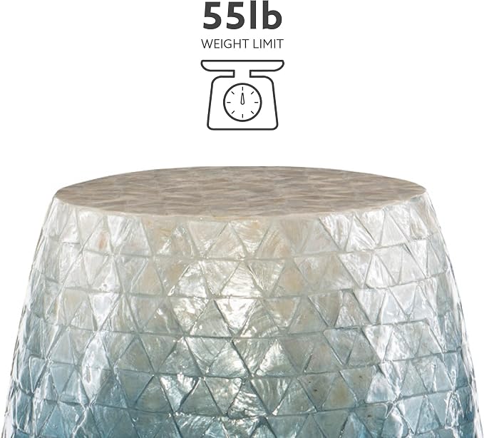 Tylin Ivory and Blue Capiz Ombre Drum Accent Table - Image 11
