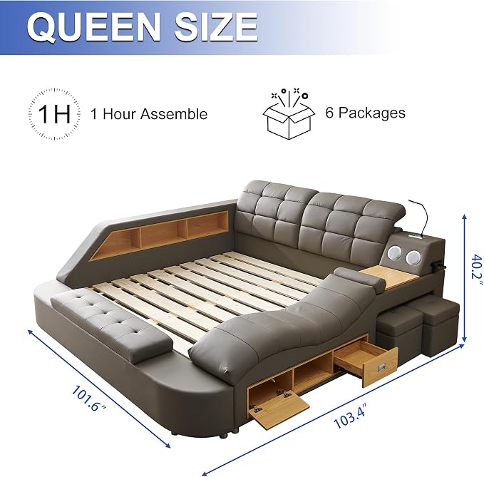 AF ARTISAN FURNITURE Queen Size Smart Multifuncional Bed Frame - Image 2