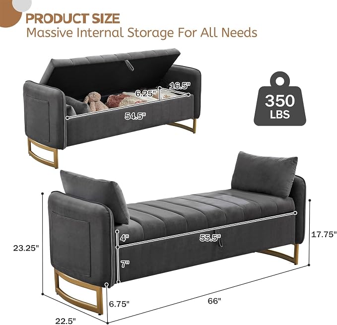 66" King Size End of Bed Storage Bench, Storage Benches - Image 2