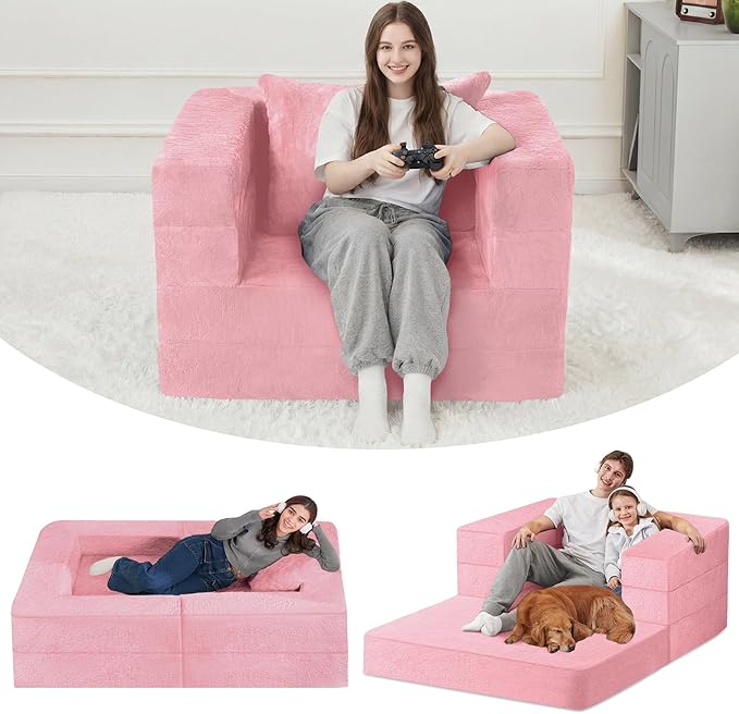 Futon Sofa Bed with Pillow, 3-in-1 Sleeper Sofa Bed with Removable Cover by Cansunna