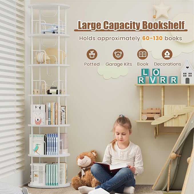 ALLSTAND 6 Tier Rotating Bookshelf, 360 ° Display Stackable Spinning Bookshelf - Image 6
