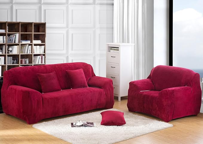 vctops 4 Seater Velvet Plush Stretch Sofa Slipcover 1-Piece Sofa Cover - Image 2