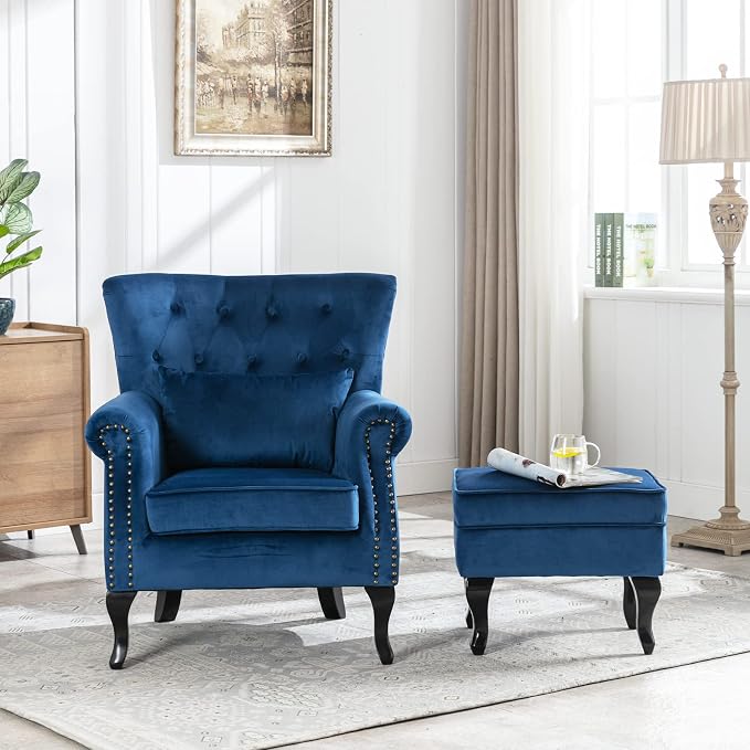 Mid Century Modern Accent Chair Upholstered Armchair Comfy Velvet Tufted - Image 6
