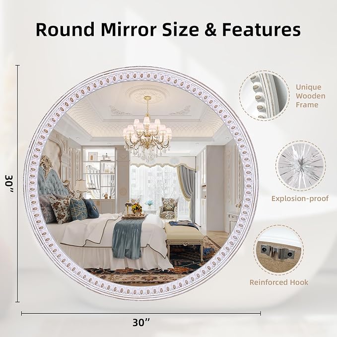 30 Inch Rustic Farmhouse Round Mirror - Image 3