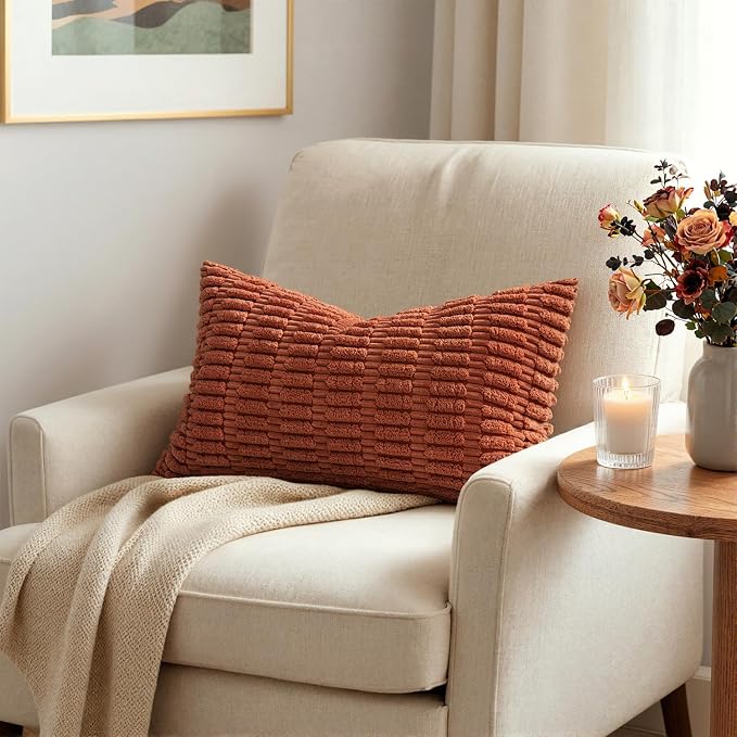 MIULEE Fall Lumbar Corduroy Decorative Throw Pillow Covers 12x20 Rust | - Image 3