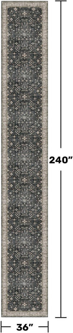 Black Boho Washable 3x20 Extra Long Runner Rug - Image 2