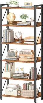 HOOBRO Bookshelf, 6-Tier Industrial Bookcase, Book Shelf Storage Organizer by HOOBRO