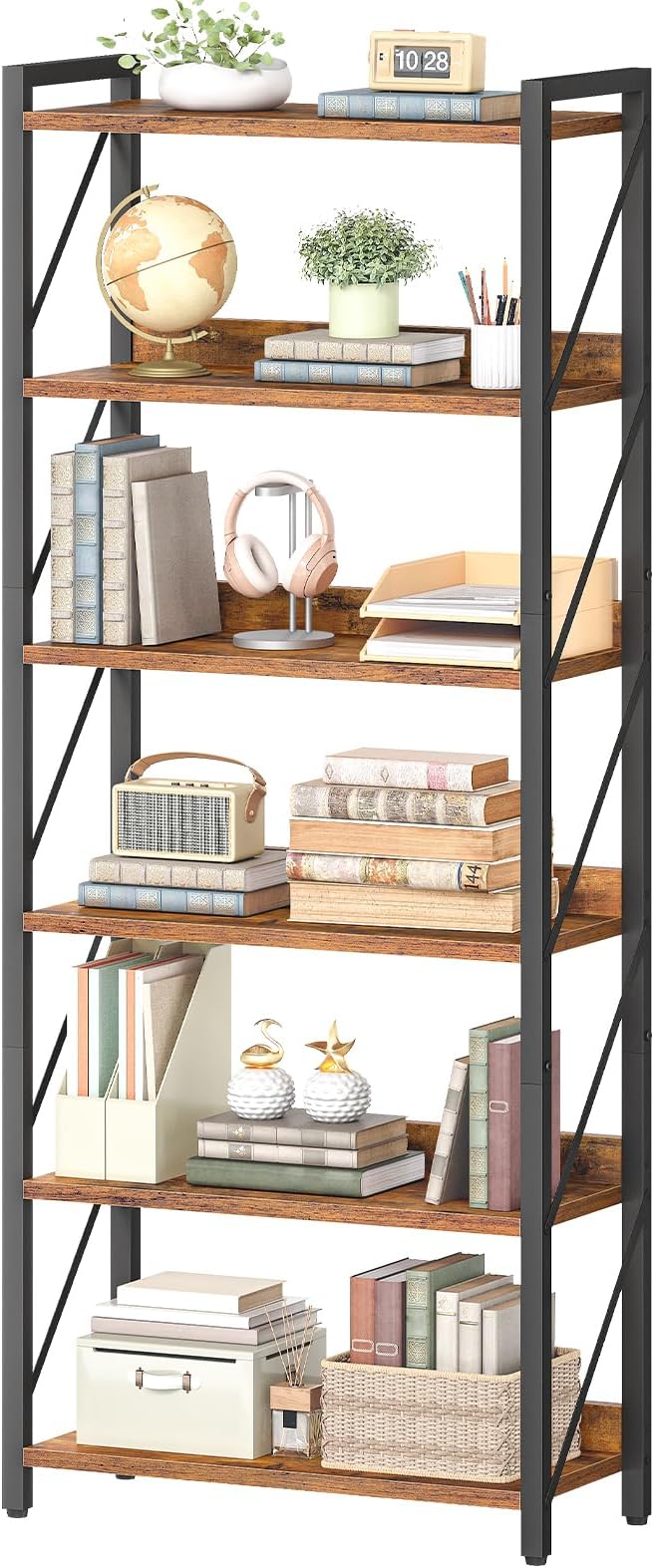 HOOBRO Bookshelf, 6-Tier Industrial Bookcase, Book Shelf Storage Organizer by HOOBRO
