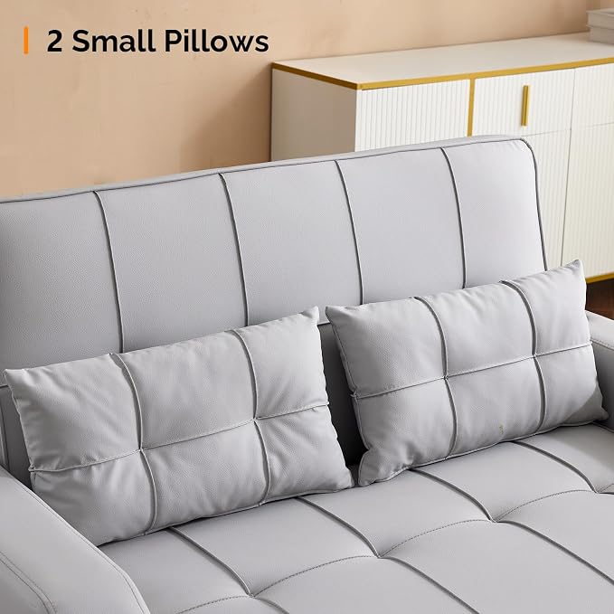 VINGLI Light Grey Futon Sofa Bed Convertible Loveseat Sleeper Couch, Faux - Image 5