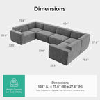 Novilla 134" Modular Sectional Sofa, No Assembly Cloud Sectional Couch - Image 2