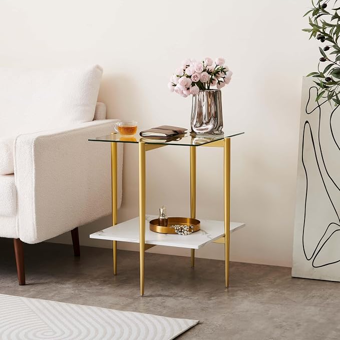 LumFurn Square Glass End Table, Mid-Century Modern Design Sofa Table, - Image 6