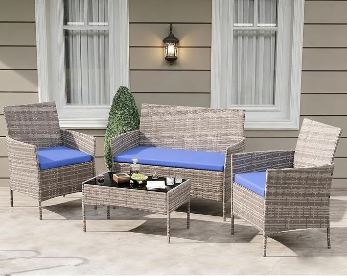 4-Piece Outdoor Furniture Set, PE Rattan Wicker Chairs - Image 8