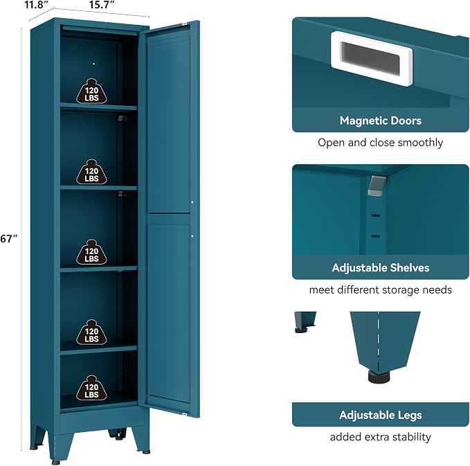 YAUWOH White Narrow Metal Storage Cabinet, Tall Freestanding Cabinet - Image 3