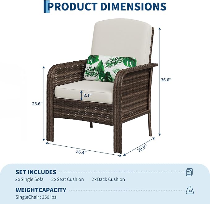 GarveeLife 2-Piece Wicker Chair Set, Comfortable, - Image 6