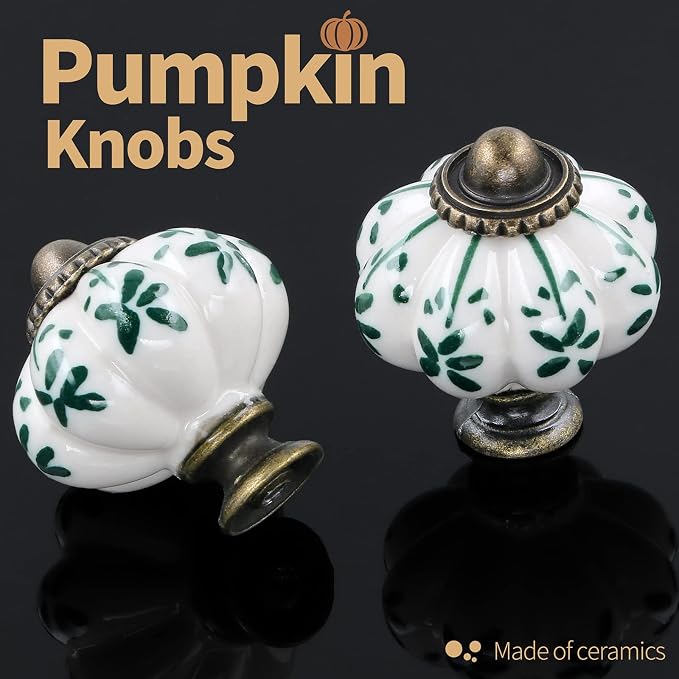 Ivory & Green Pumpkin Knobs 12 Pack Ceramic Cabinet Knobs Vintage Drawer Pulls - Image 5