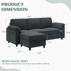 Vongrasig Convertible Sectional Sofa Couch, 3 Seat L Shaped Sofa - Image 2