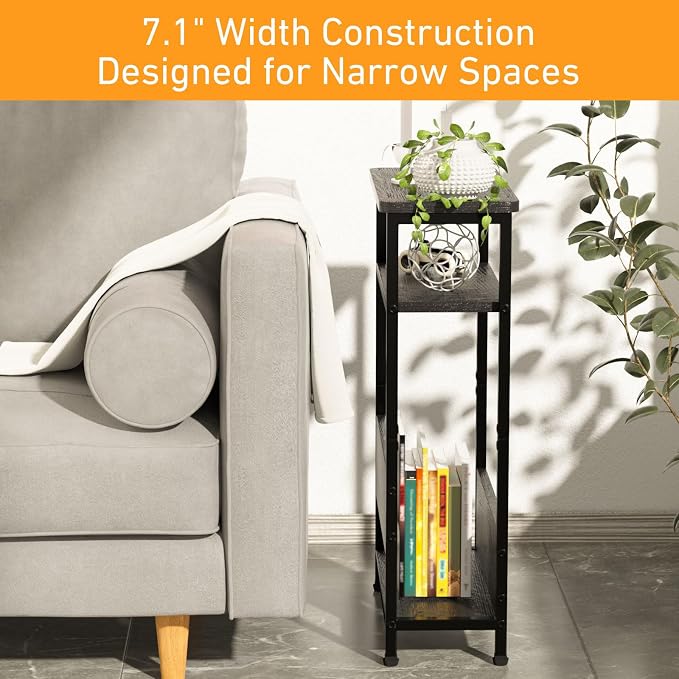 THUMEYE 7.1" Narrow Side Table for Small Spaces, 3 Tier Small End Table - Image 5