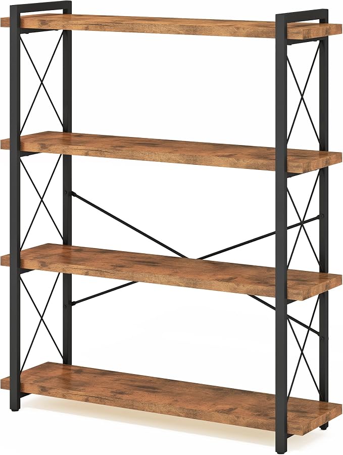 HCHQHS Bookshelf, 4-Tier Industrial Bookcase, Rustic Open Book Shelf, by HCHQHS
