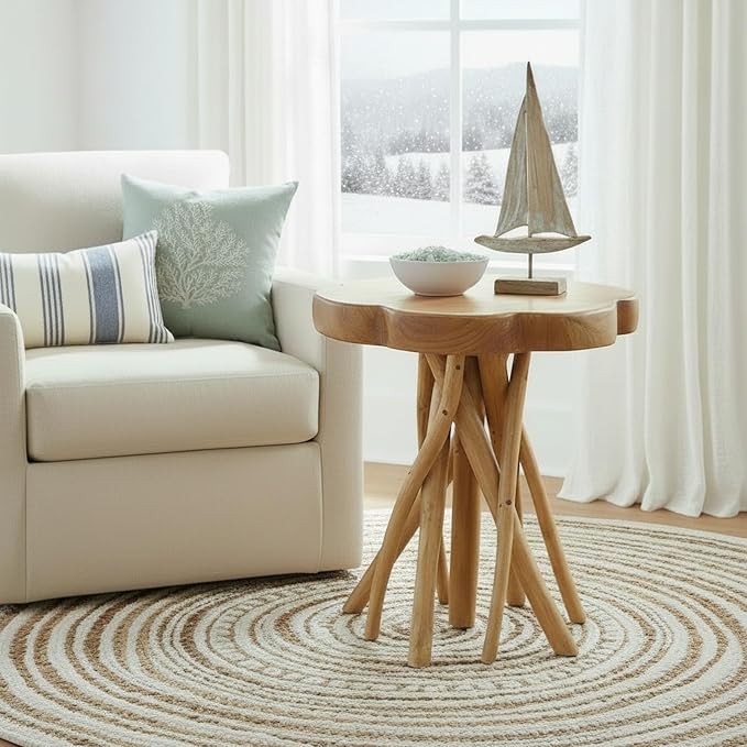 WELLAND Solid Teak Live Edge End Table, Small Accent Table, Plant Stand - Image 2
