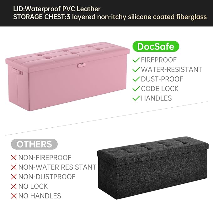 DocSafe Storage Ottoman Bench, Fireproof＆Waterproof Folding Bench - Image 6