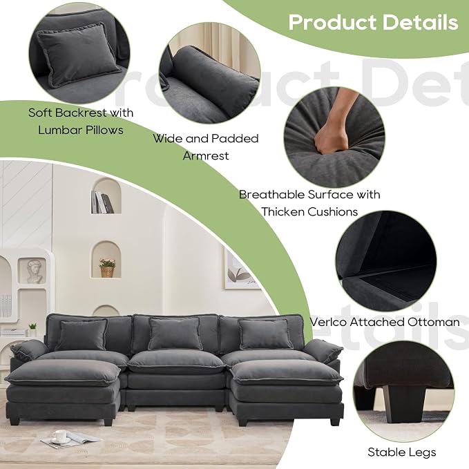 Oprisen 120" Modular Sectional Sofa, Comfy Cloud Couch Sectional Sofa - Image 6