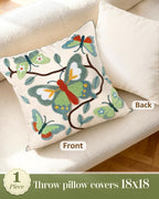 Embroidered Throw Pillow Cover 18x18 Inch, Branch Butterfly | Decorative Pillow - Image 4