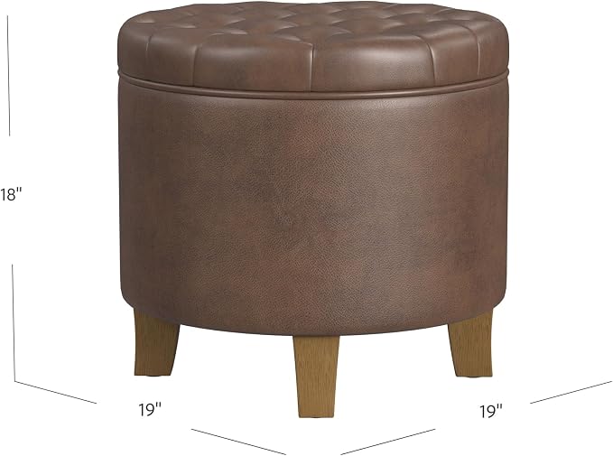 Homepop Home Decor | Upholstered Round Faux Leather Tufted Foot Rest Ottoman | - Image 3
