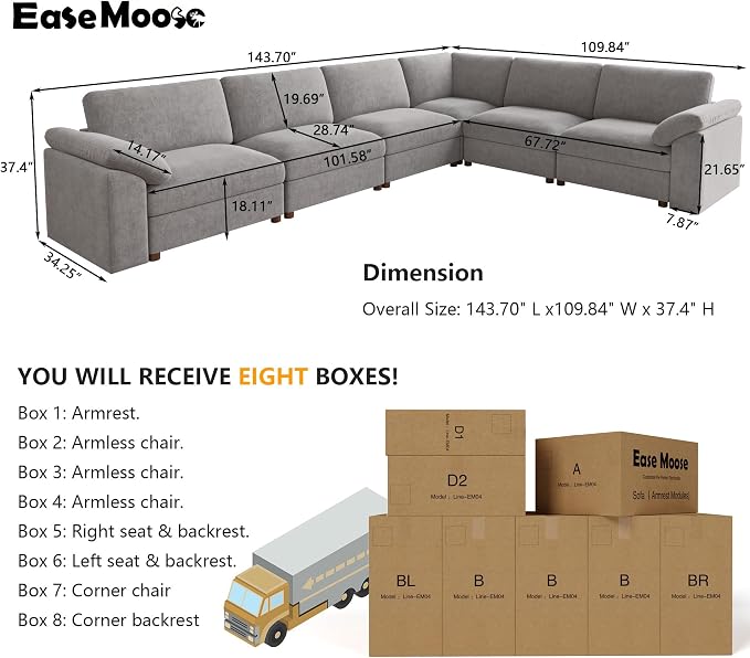 EASE MOOSE Oversized L Shape Sectional Couch, Extra Large Deep seat Gray - Image 2