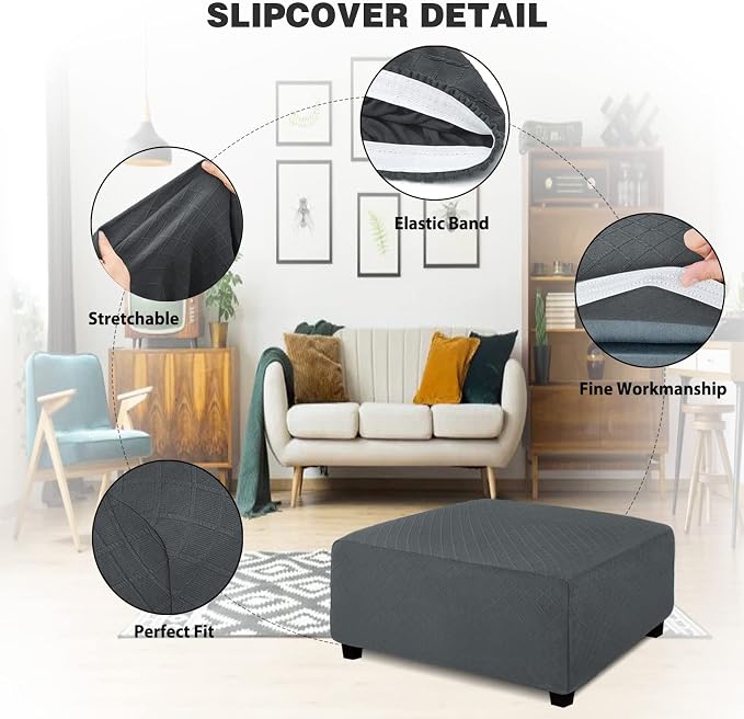 NeColorLife Ottoman Cover Rectangle Oversize Slipcover Stretch Footrest Stool - Image 2