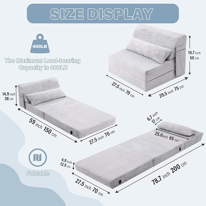 Tiita Convertible Folding Sofa Bed Single Size - Image 2