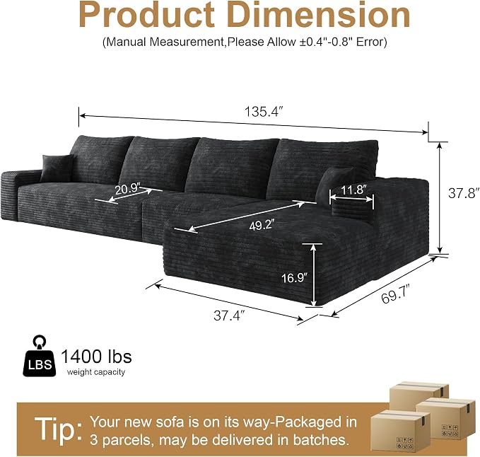 AUGOP 136" Sectional Couches for Living Room Modern Modular Sofa - Image 2