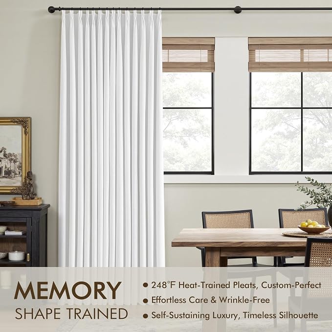 MIULEE White Pinch Pleated 100% Blackout Linen Curtains 40x90 Inches | Room - Image 3