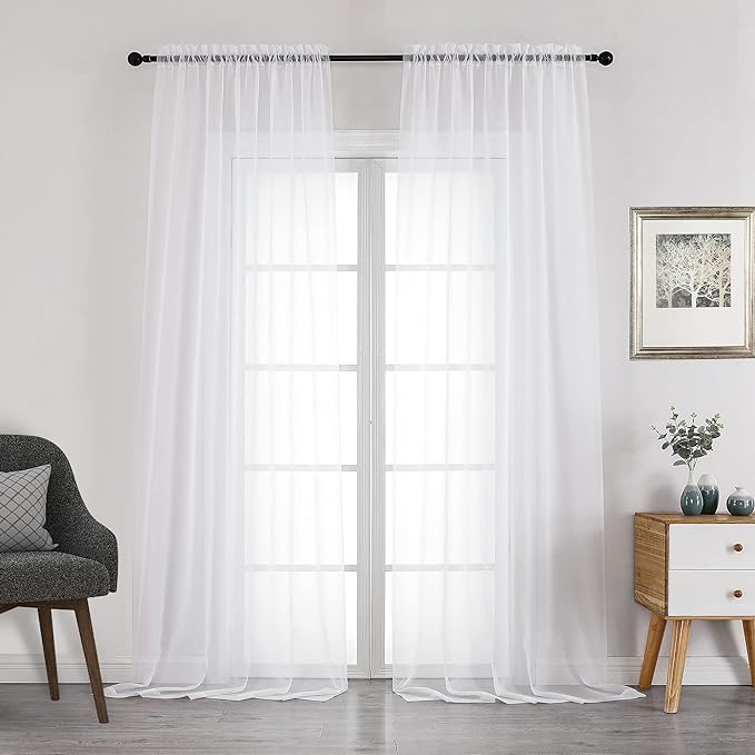 Chyhomenyc White Sheer Curtains 108 Inch Length 2 Panels Set | Extra Long by Chyhomenyc