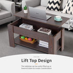 FDW Lift Top Coffee Table with Hidden Compartment and Storage Shelf Wooden Lift - Image 6