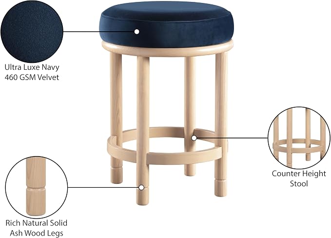 Meridian Furniture 976Navy-C Monette Collection Art Deco Counter Stool - Image 7