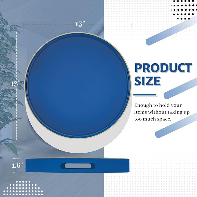 MAONAME 13" Blue Round Tray, Modern Decorative Trays - Image 2