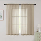 Sheer Taupe Curtains for Bedroom Living Room 54 Inch Length 2 Panels Set by WelvetBLK