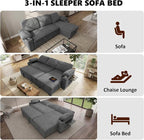 93" L Shaped Sleeper Sofa Bed, Pull Out Sectional Couch - Image 4