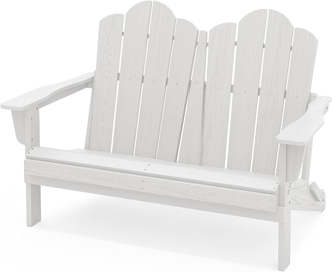SERWALL Folding Adirondack Bench, HDPE All-Weather Adirondack Loveseat by SERWALL