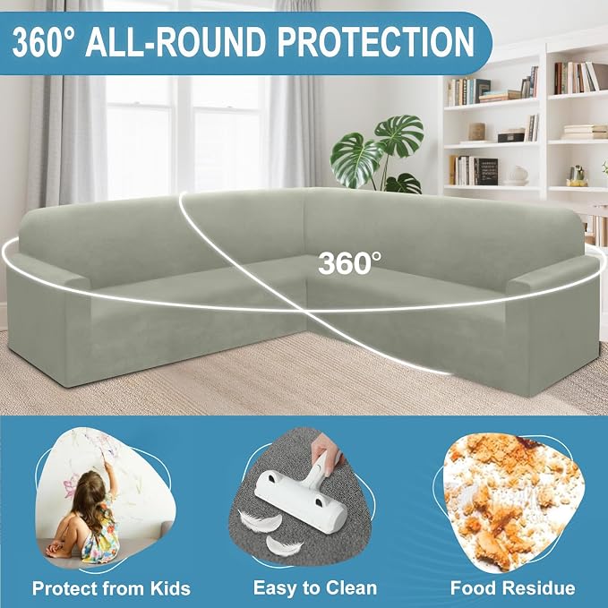 HDCAXKJ Corner Sectional Couch Covers Velvet Stretch L Shape Sofa Cover Soft - Image 5