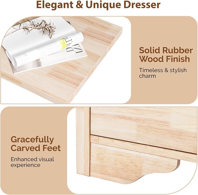 VINGLI 6 Drawer Dresser with Unfinished Solid Wood - Image 8