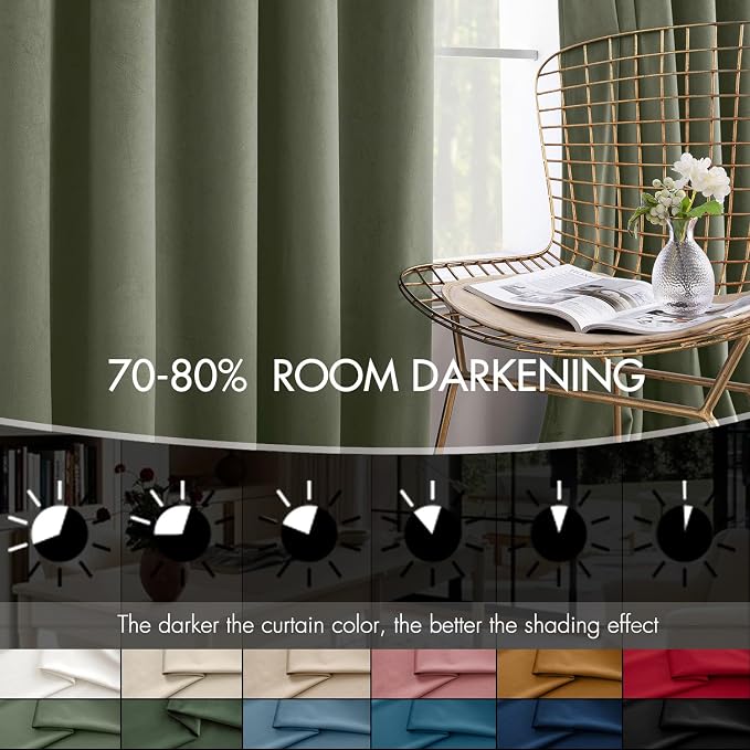 MIULEE Velvet Curtains 50W x 84L 2 Panels Sage Green Blackout Curtains | Luxury - Image 4