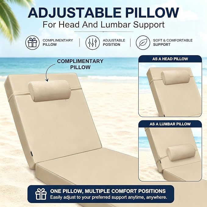 Chaise Lounge Cushion for Outdoor Furniture, Waterproof, Fade-Resistant and - Image 3