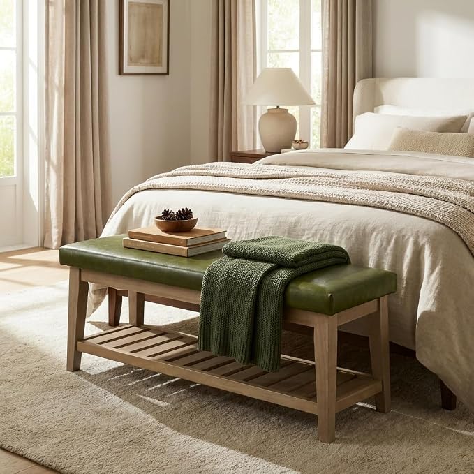 HUIMO Entryway Shoe Bench with Cushion, End of Bed Bench, Upholstered Bench - Image 4