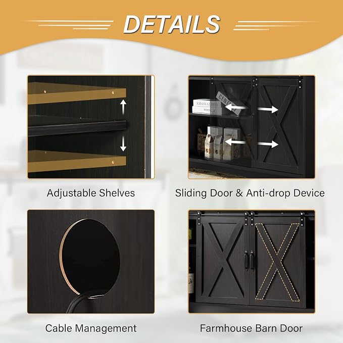 4 EVER WINNER Farmhouse Coffee Bar Cabinet, Buffet Cabinet - Image 6