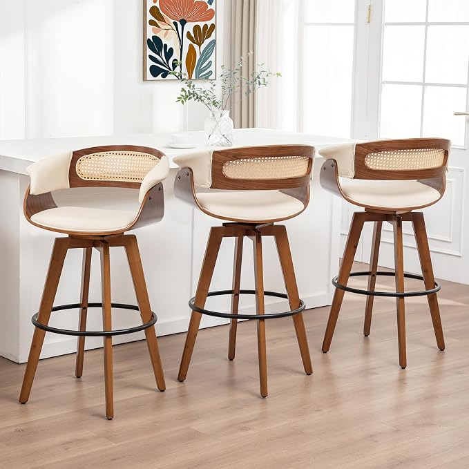 Set of 3 Rattan Swivel Bar Stools by KUNZENTLIVING