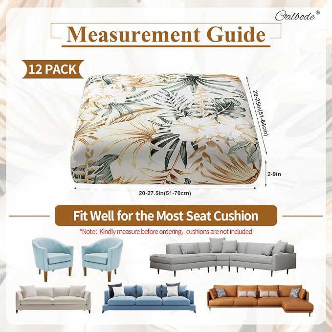 CALBODE 12Pcs Stretch Patio Cushion Cover, Tropical Floral and Leaf Pattern - Image 2