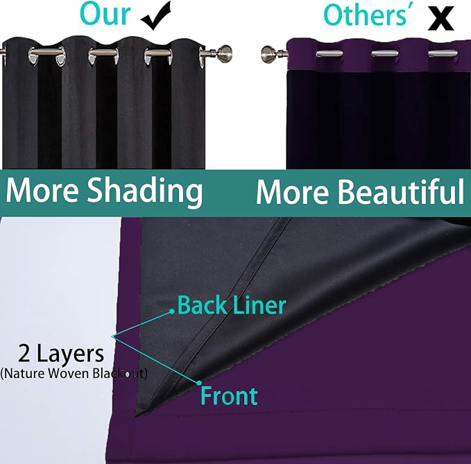 Yakamok Purple 100% Blackout Patio Door Curtain Panels W100 x L84, 1 Panel | - Image 5