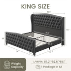LARMACE King Size Bed Frame Velvet Upholstered Platform Bed - Image 2