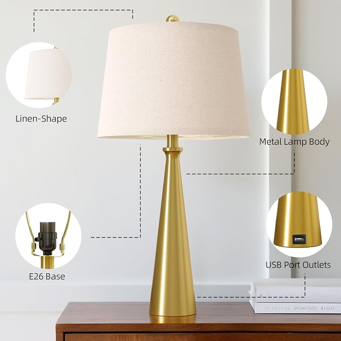 Oneach 25.75" Modern Table Lamp Set of 2, Bedside Lamps - Image 5